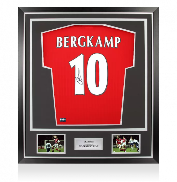 Dennis Bergkamp Back Signed Arsenal Icon Home Shirt with Fan Style Numbers In Classic Frame