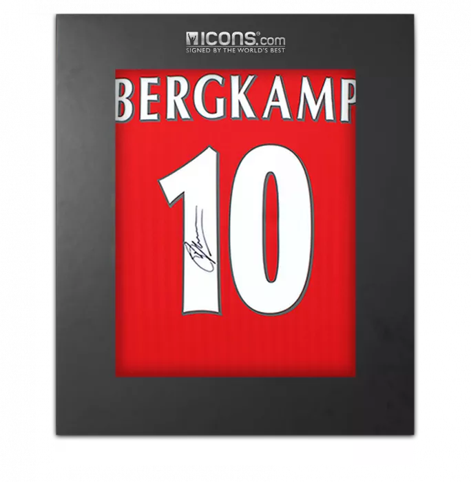 Dennis Bergkamp Back Signed Arsenal Icon Home Shirt with Fan Style Numbers In Deluxe Packaging
