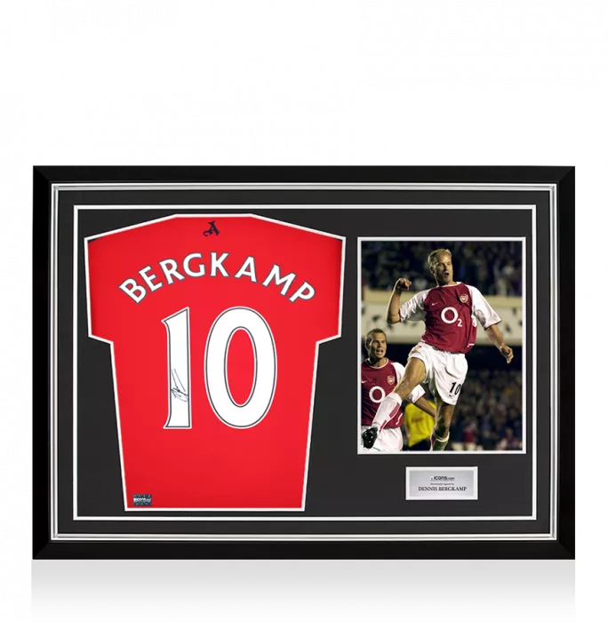 Dennis Bergkamp Back Signed Arsenal Retro Shirt In Hero Frame: Option 1