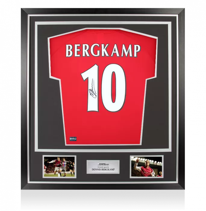 Dennis Bergkamp Back Signed Arsenal T-Shirt with Fan Style Numbers In Classic Frame