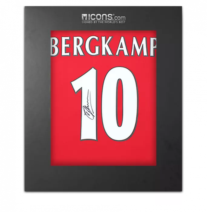 Dennis Bergkamp Back Signed Arsenal T-Shirt with Fan Style Numbers In Deluxe Packaging