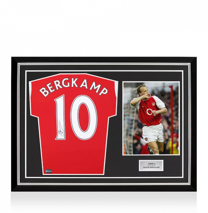 Dennis Bergkamp Back Signed Modern Arsenal Home Shirt In Hero Frame: Option 1