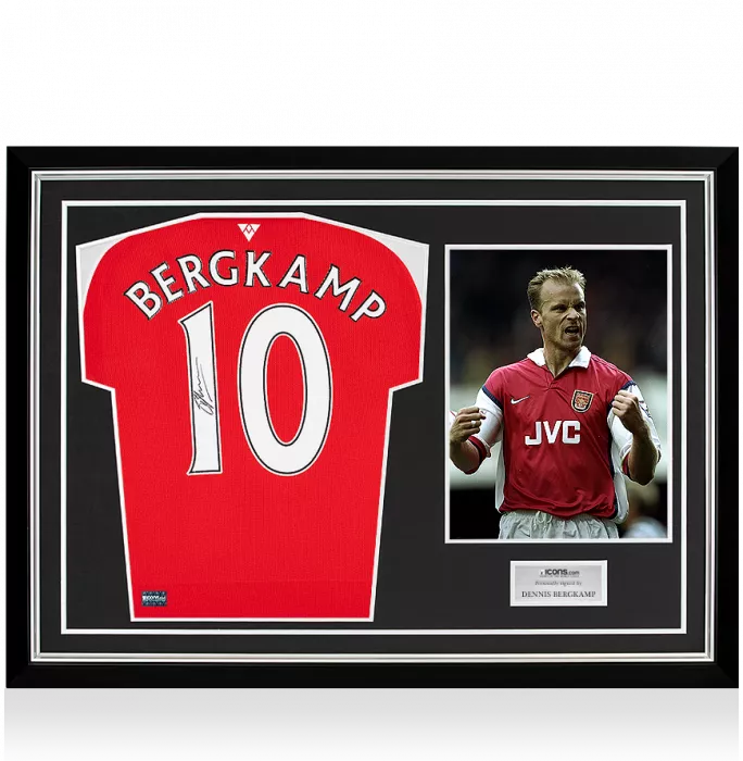 Dennis Bergkamp Back Signed Modern Arsenal Home Shirt In Hero Frame – Option 1