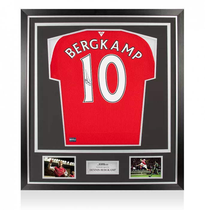 Dennis Bergkamp Back Signed Modern Arsenal Home Shirt In Classic Frame
