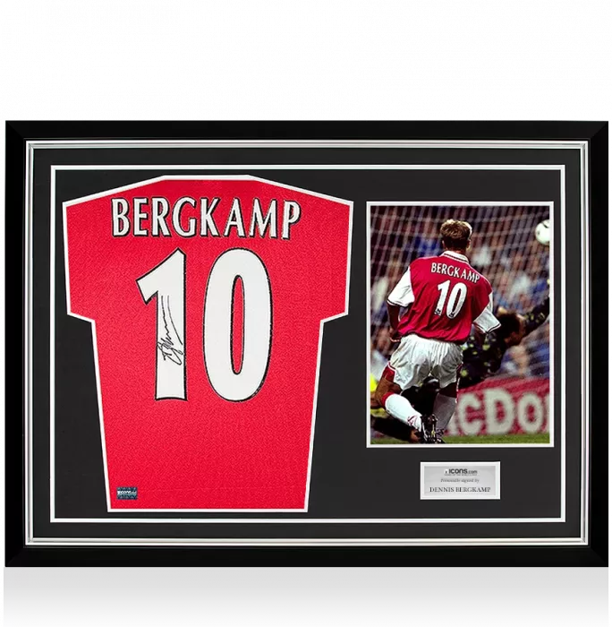 Dennis Bergkamp Back Signed Retro Arsenal Shirt In Hero Frame: Option 1
