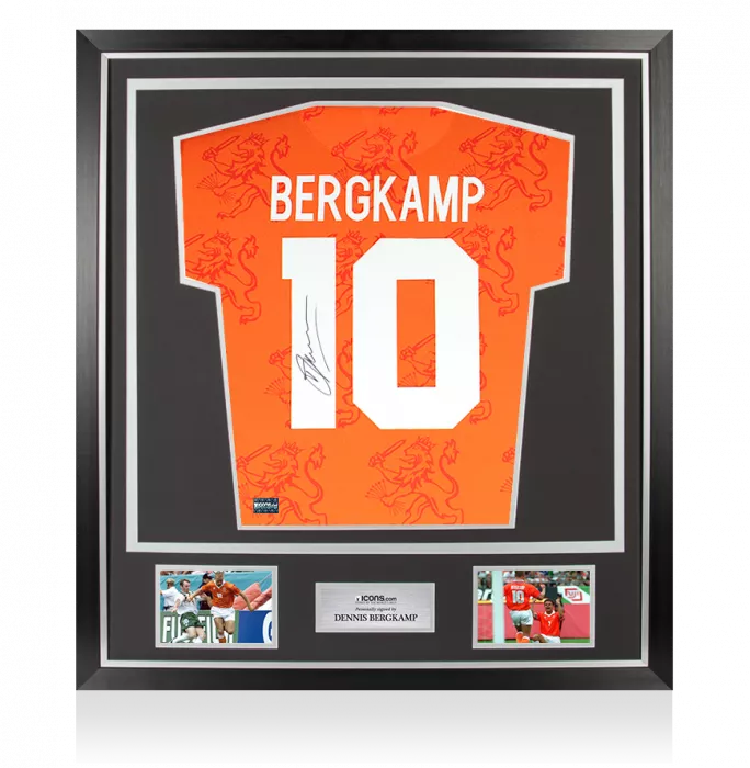 Dennis Bergkamp Back Signed Retro Netherlands Shirt In Classic Frame