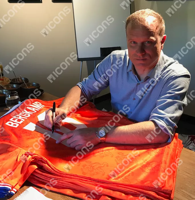 Dennis Bergkamp Back Signed Retro Netherlands Shirt In Classic Frame