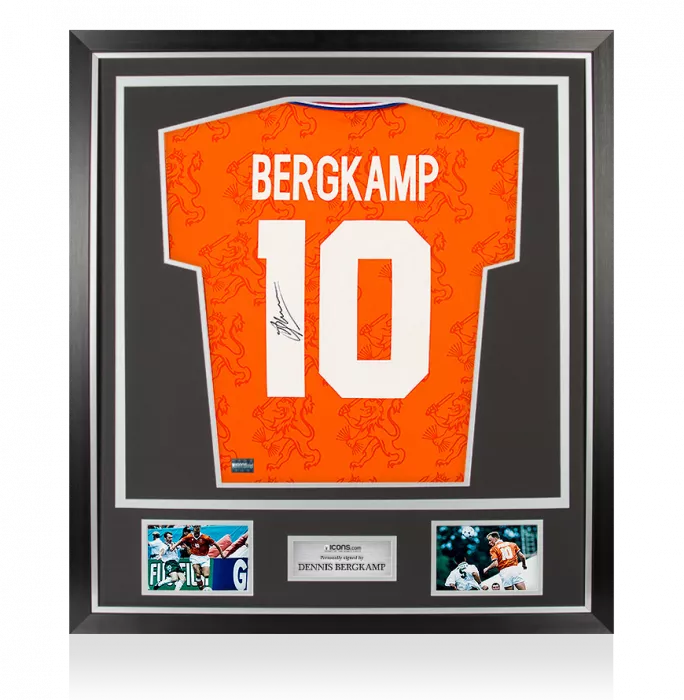 Dennis Bergkamp Back Signed Retro Netherlands Shirt In Classic Frame