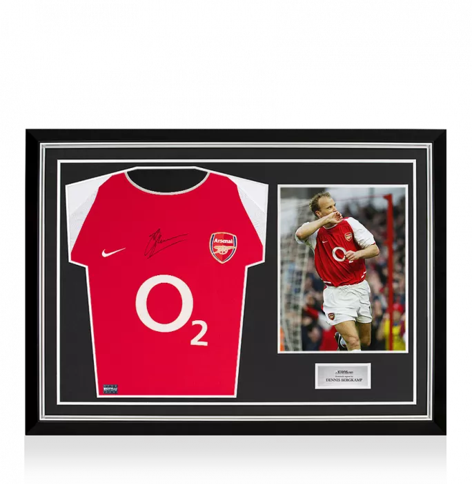 Dennis Bergkamp Front Signed Arsenal 2002-04 Home Shirt In Hero Frame: Option 1