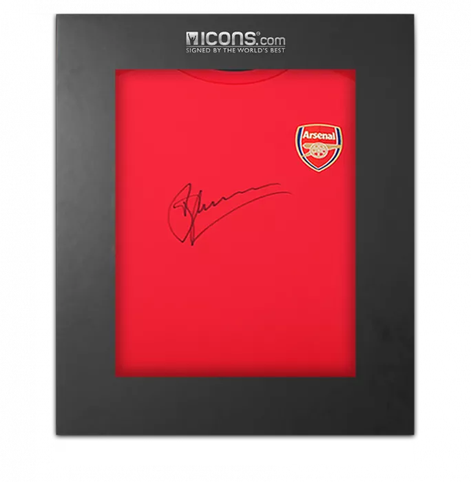 Dennis Bergkamp Front Signed Arsenal T-Shirt In Deluxe Packaging