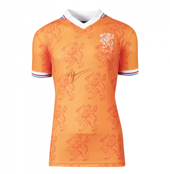 Dennis Bergkamp Front Signed Retro Netherlands Home Shirt In Deluxe Packaging