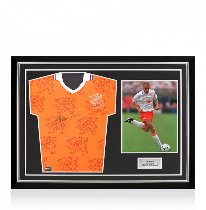 Dennis Bergkamp Front Signed Retro Netherlands Home Shirt In Hero Frame: Option 1