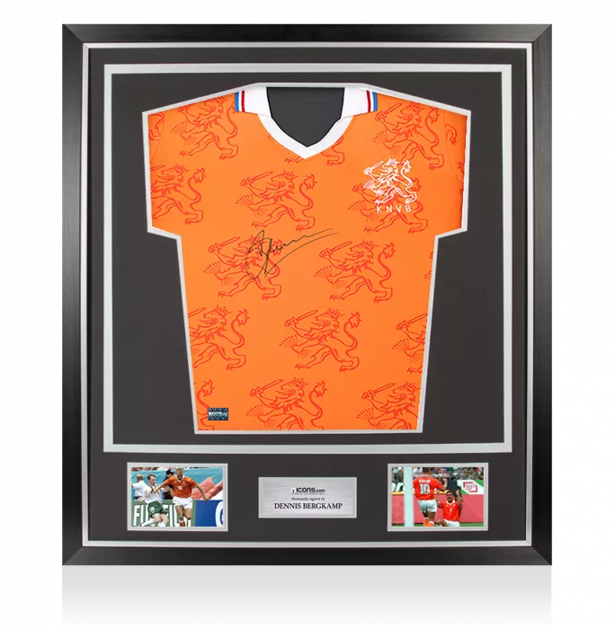 Dennis Bergkamp Front Signed Retro Netherlands Home Shirt In Classic Frame