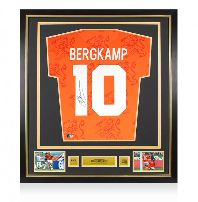 Dennis Bergkamp Official 1994 FIFA World Cup™ Back Signed and Framed Retro Netherlands Shirt