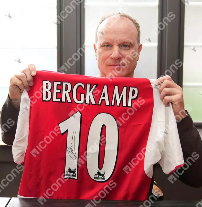 Dennis Bergkamp Official UEFA Champions League Back Signed And Hero Framed Arsenal 2002-04 Home Shirt