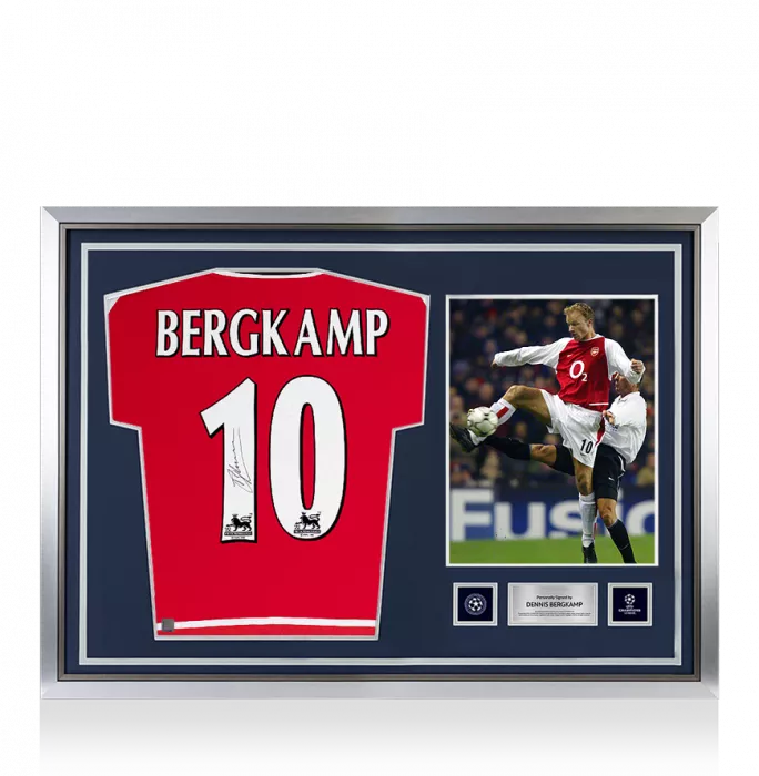 Dennis Bergkamp Official UEFA Champions League Back Signed and Hero Framed Arsenal 2002-04 Home Shirt