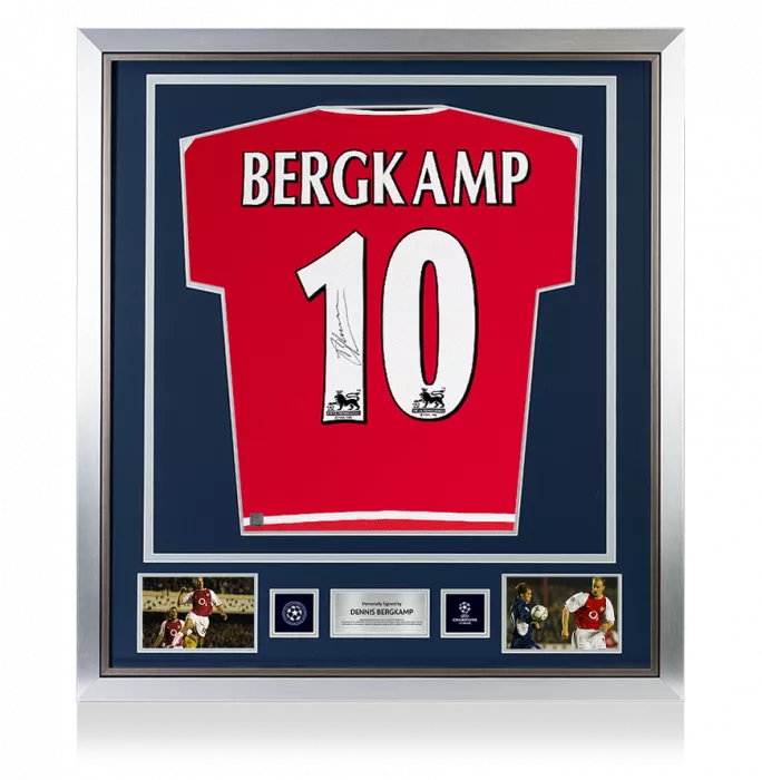 Dennis Bergkamp Official UEFA Champions League Back Signed and Framed Arsenal 2002-04 Home Shirt