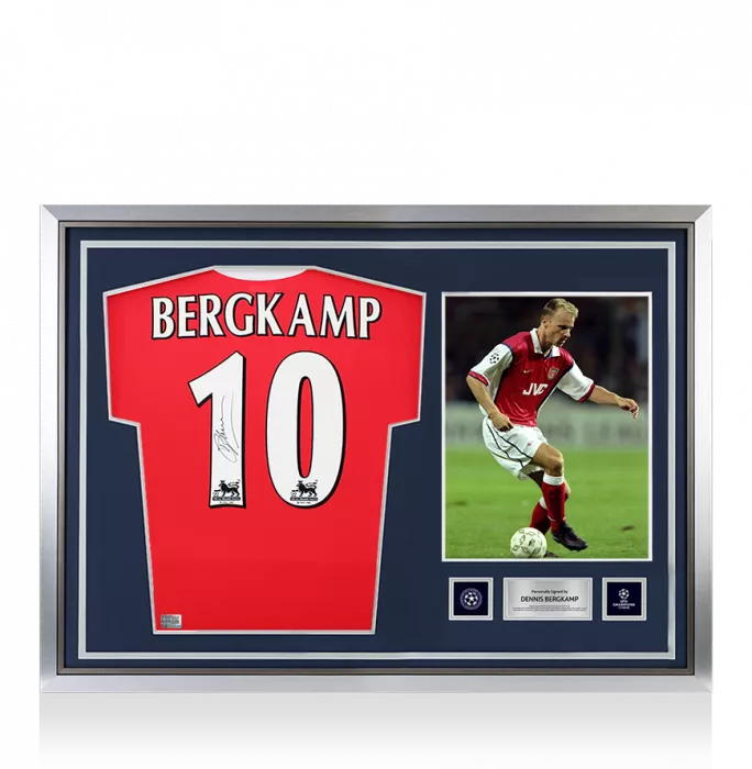 Dennis Bergkamp Official UEFA Champions League Back Signed and Hero Framed Arsenal 1998-99 Home Shirt