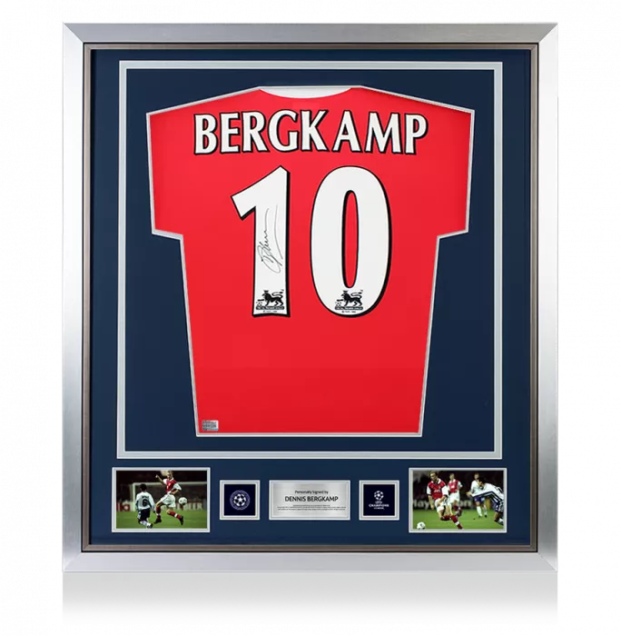 Dennis Bergkamp Official UEFA Champions League Back Signed and Framed Arsenal 1998-99 Home Shirt