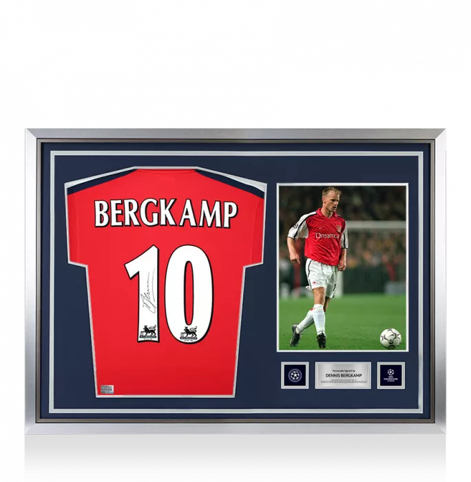 Dennis Bergkamp Official UEFA Champions League Back Signed and Hero Framed Arsenal 2000-02 Shirt