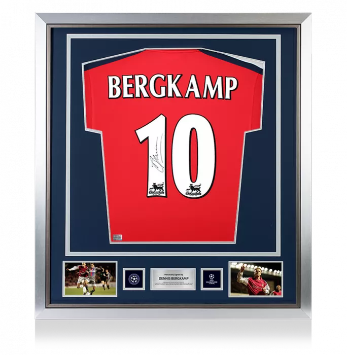 Dennis Bergkamp Official UEFA Champions League Back Signed and Framed Arsenal 2000-02 Shirt