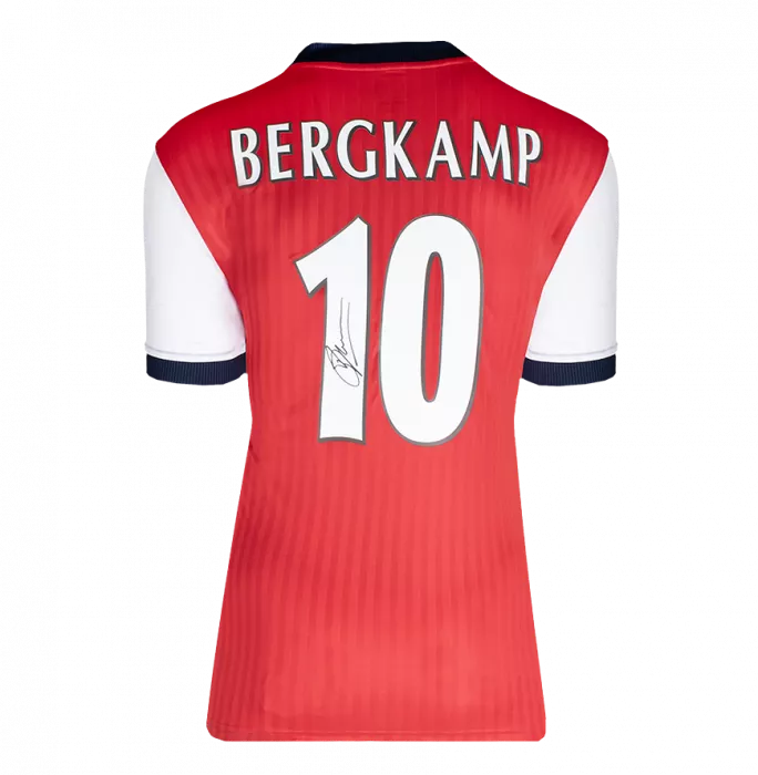Dennis Bergkamp Official UEFA Champions League Back Signed And Framed Arsenal Icon Home Shirt With Fan Style Numbers