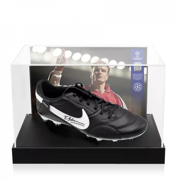 Dennis Bergkamp Official UEFA Champions League Signed Nike Premier Football Boot In Photo Acrylic Case: Option 1