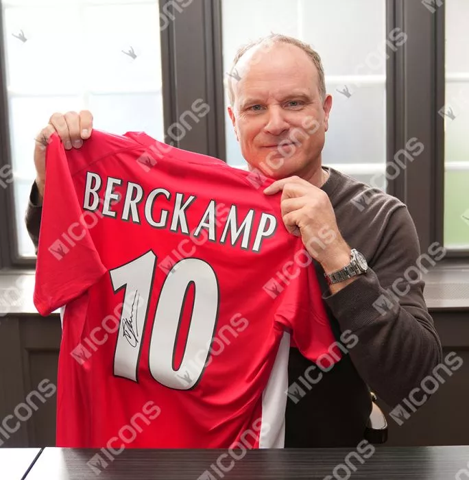 Dennis Bergkamp Official UEFA Europa League Back Signed Arsenal T-Shirt With Fan Style Numbers