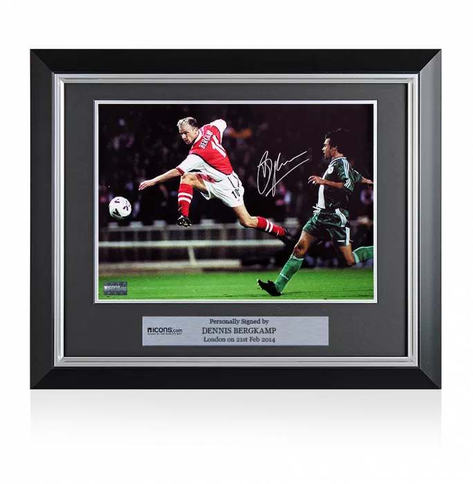 Dennis Bergkamp Signed And Framed Arsenal Photo: Volley Vs Panathinaikos