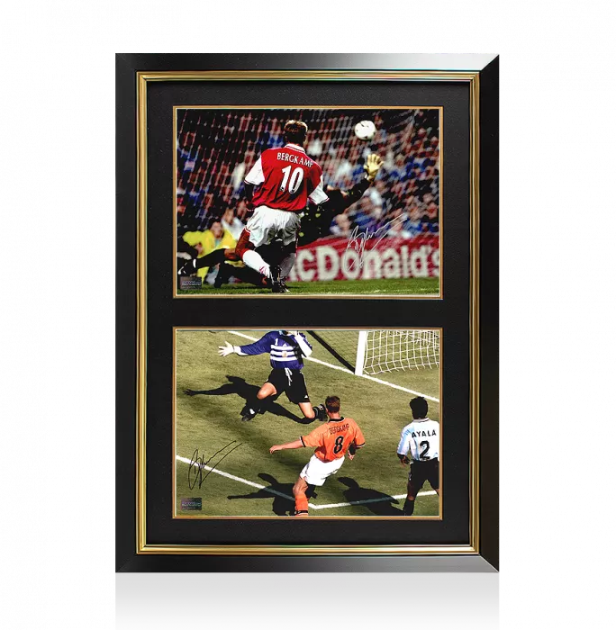 Dennis Bergkamp Signed Arsenal & Netherlands Photos In Dual Photo Frame
