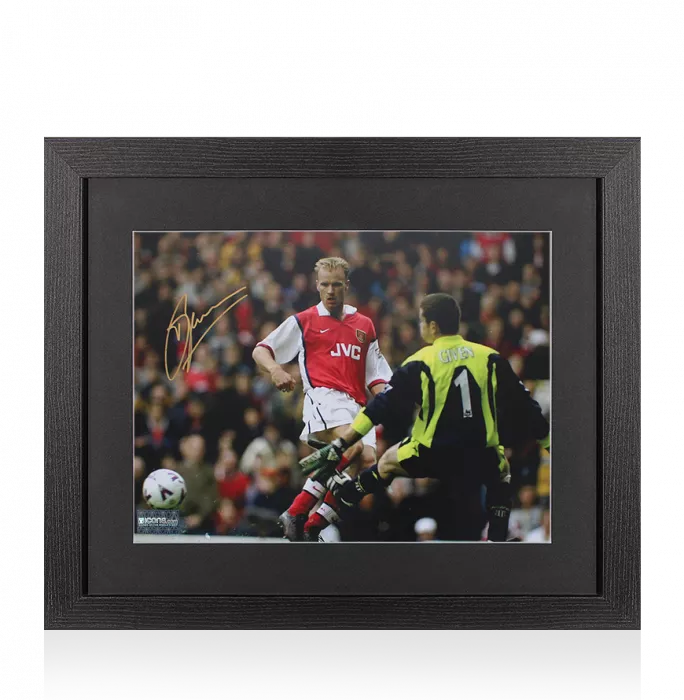 Dennis Bergkamp Signed Arsenal Photo In Black Wooden Frame: Goal vs Newcastle United