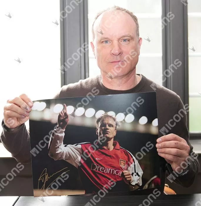 Dennis Bergkamp Signed Arsenal Photo In Black Wooden Frame: UEFA Champions League Goal