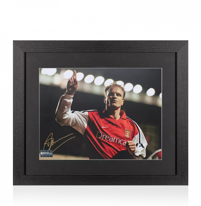 Dennis Bergkamp Signed Arsenal Photo In Black Wooden Frame: UEFA Champions League Goal