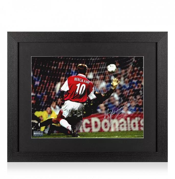 Dennis Bergkamp Signed Arsenal Photo In Black Wooden Frame: Legendary Goal vs Leicester City