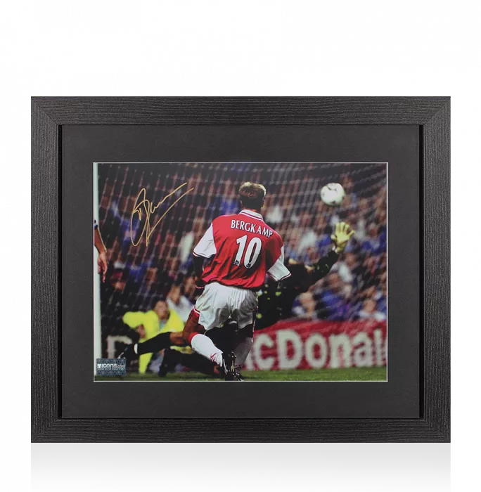 Dennis Bergkamp Signed Arsenal Photo In Black Wooden Frame: Goal vs Leicester City