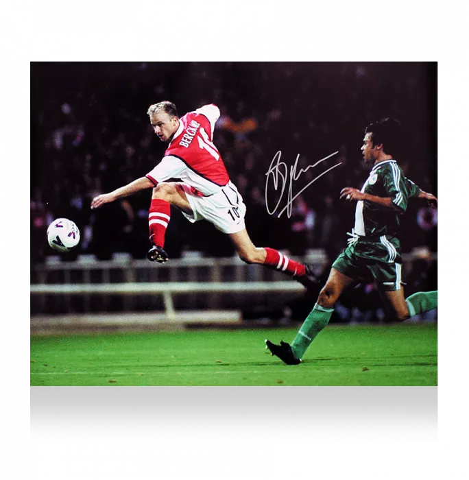 Dennis Bergkamp Signed Arsenal Photo: Volley Vs Panathinaikos