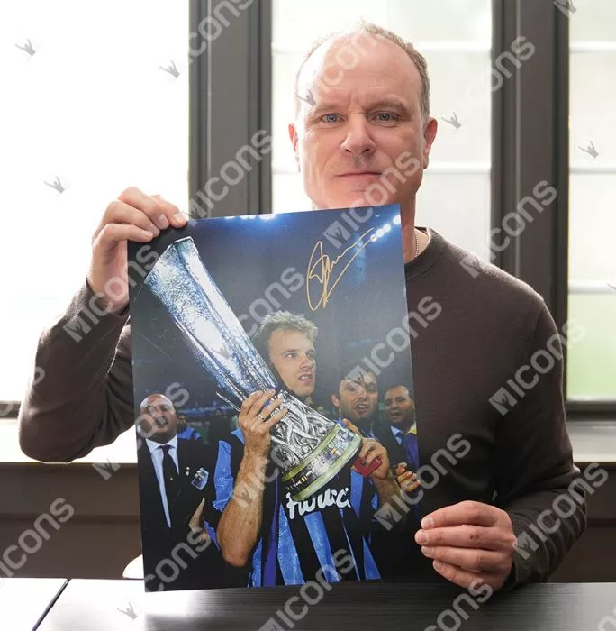Dennis Bergkamp Signed Internazionale Photo In Black Wooden Frame: UEFA Cup Winner