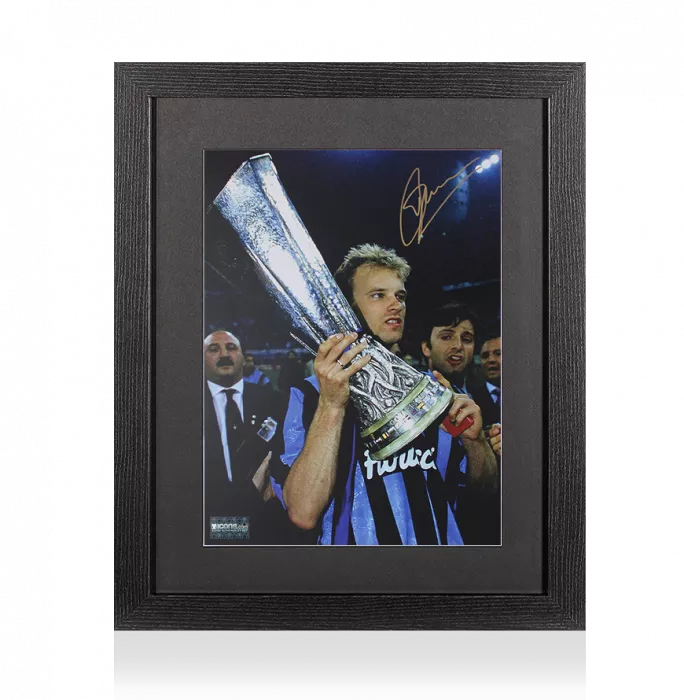 Dennis Bergkamp Signed Internazionale Photo In Black Wooden Frame: UEFA Cup Winner