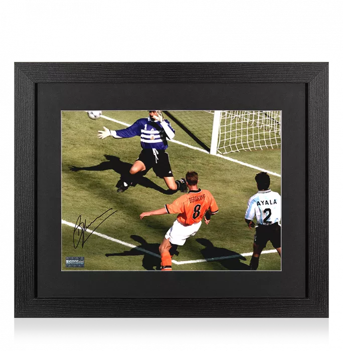 Dennis Bergkamp Signed Netherlands Photo In Black Wooden Frame: Iconic Goal vs Argentina