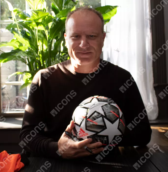 Dennis Bergkamp Signed UEFA Champions League Football In Acrylic Case