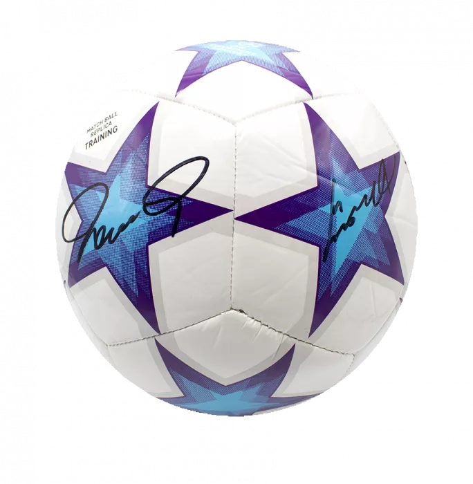 Didier Drogba And Fernando Torres Dual Signed UEFA Champions League Football In Acrylic Case