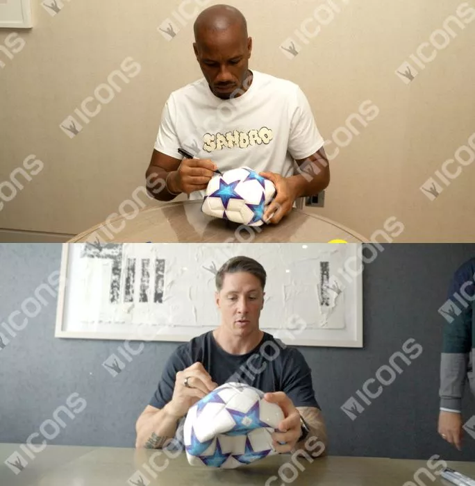 Didier Drogba And Fernando Torres Official UEFA Champions League Dual Signed Football In Acrylic Case