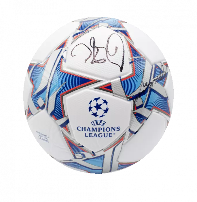 Didier Drogba And Petr Cech Dual Signed UEFA Champions League Football In Acrylic Case