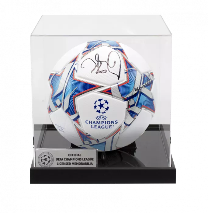 Didier Drogba and Petr Cech Official UEFA Champions League Dual Signed Football In Acrylic Case