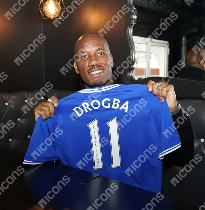 Didier Drogba Back Signed Chelsea 2000-01 Home Shirt With Fan Style Numbers In Classic Frame