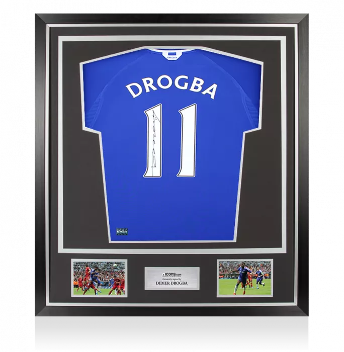 Didier Drogba Back Signed Chelsea 2000-01 Home Shirt with Fan Style Numbers In Classic Frame