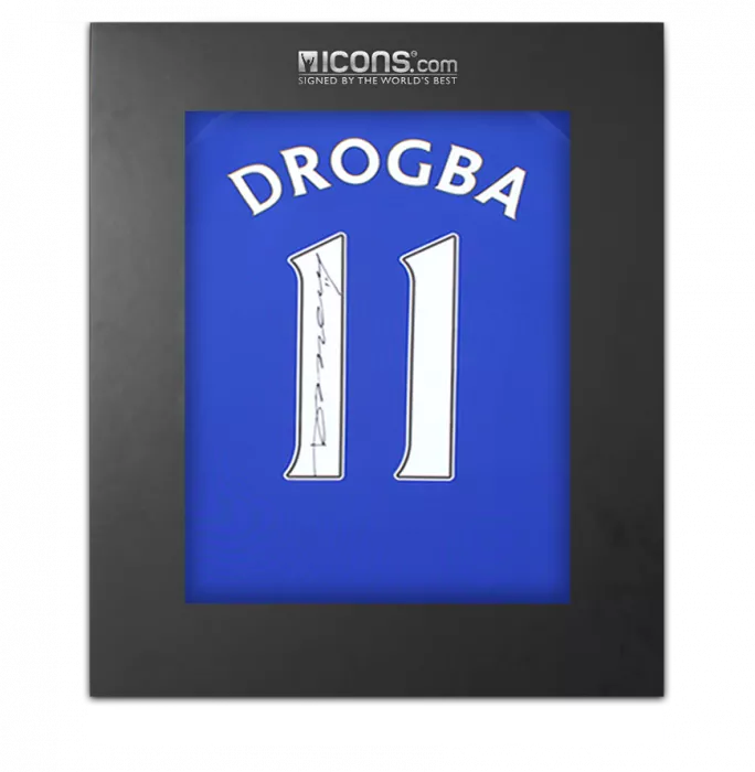 Didier Drogba Back Signed Chelsea 2000-01 Home Shirt with Fan Style Numbers In Deluxe Packaging