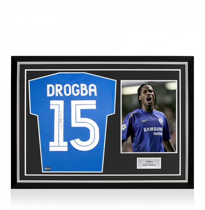 Didier Drogba Back Signed Chelsea 2005-06 Centenary Home Shirt In Hero Frame: Option 1