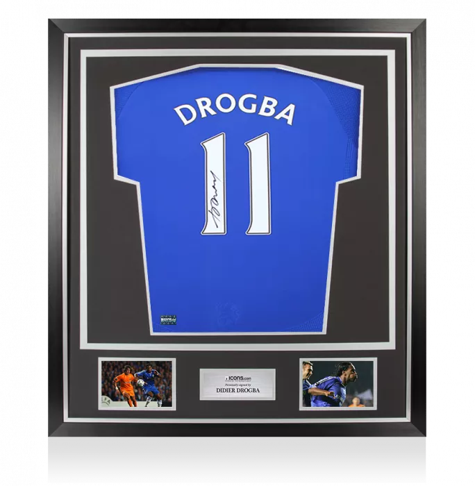 Didier Drogba Back Signed Chelsea 2006-08 Home Shirt with Fan Style Number In Classic Frame