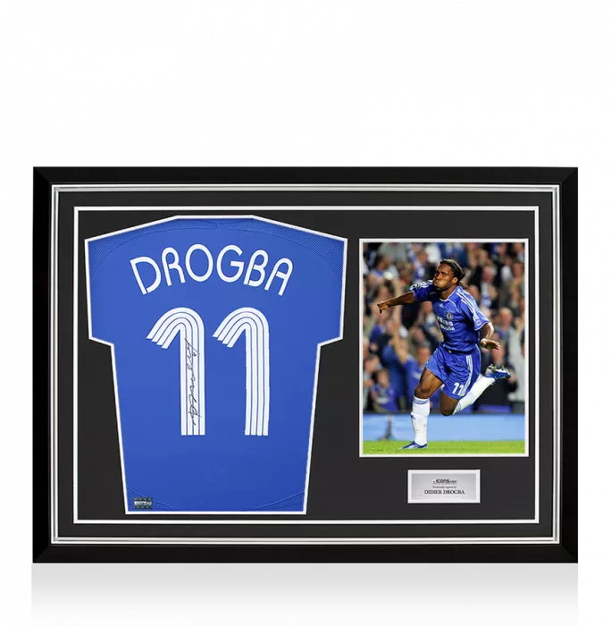 Didier Drogba Back Signed Chelsea 2006-08 Home Shirt In Hero Frame: Option 1